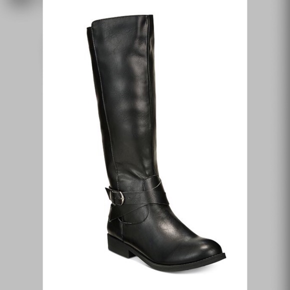 Black Vegan Leather Riding Boots Wide Calf New 8 - Picture 2 of 8